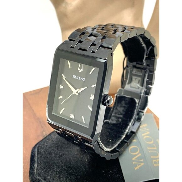 Bulova Men's Watch 98D164 Quartz Diamond Black Dial Steel Quartz CHIPPED… - Picture 14 of 14